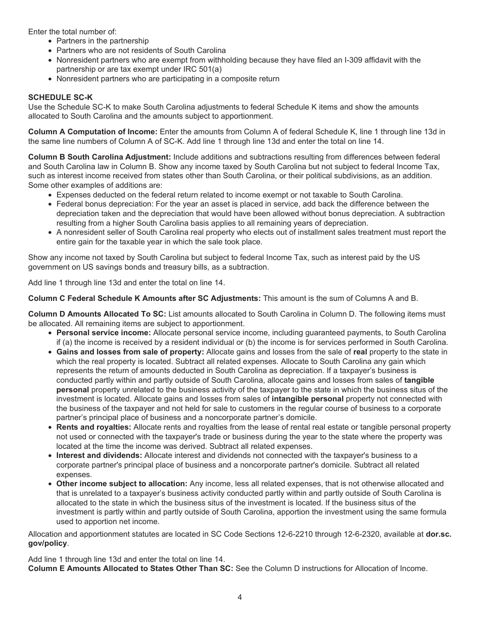 Form SC1065 Partnership Return - South Carolina, Page 6