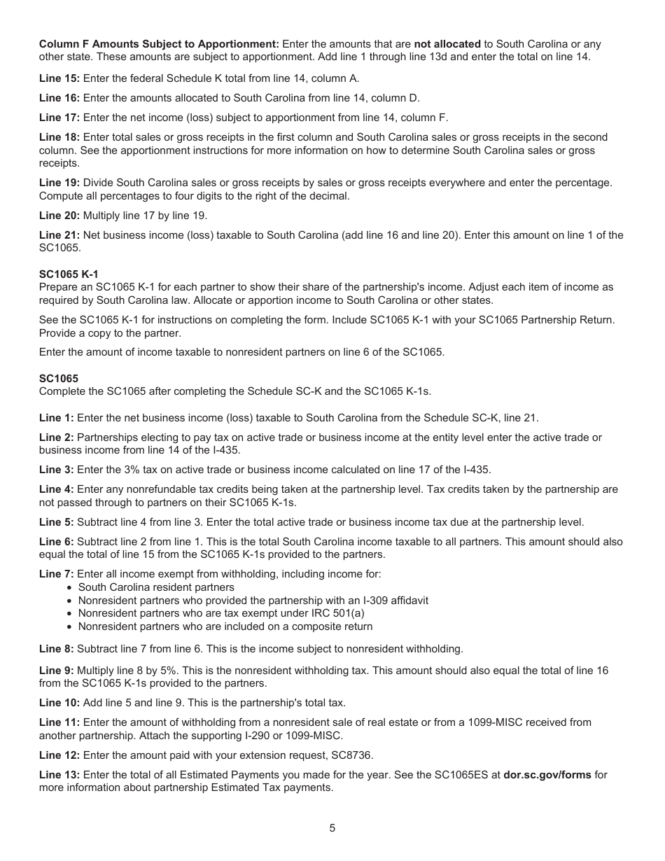 Form SC1065 Partnership Return - South Carolina, Page 7