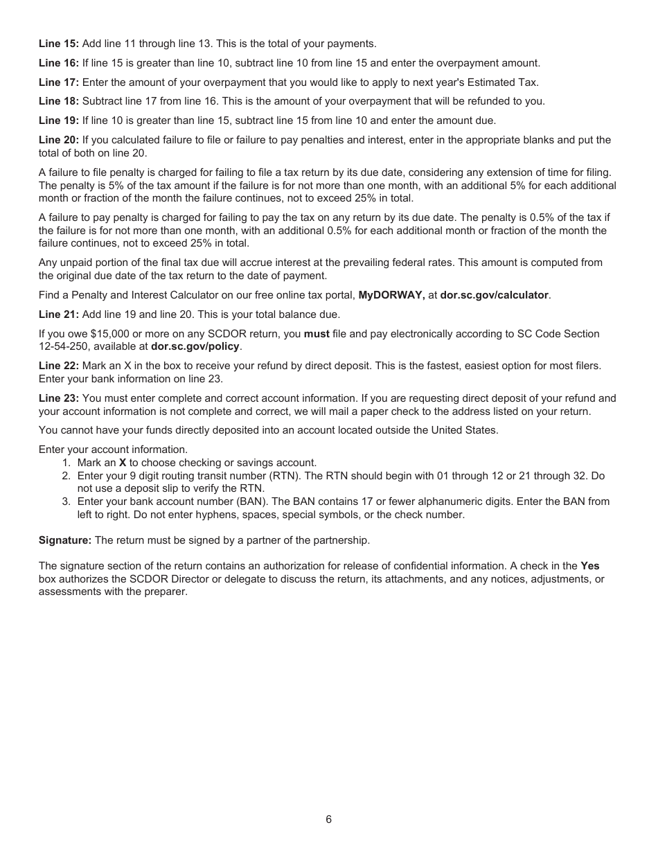 Form SC1065 Partnership Return - South Carolina, Page 8