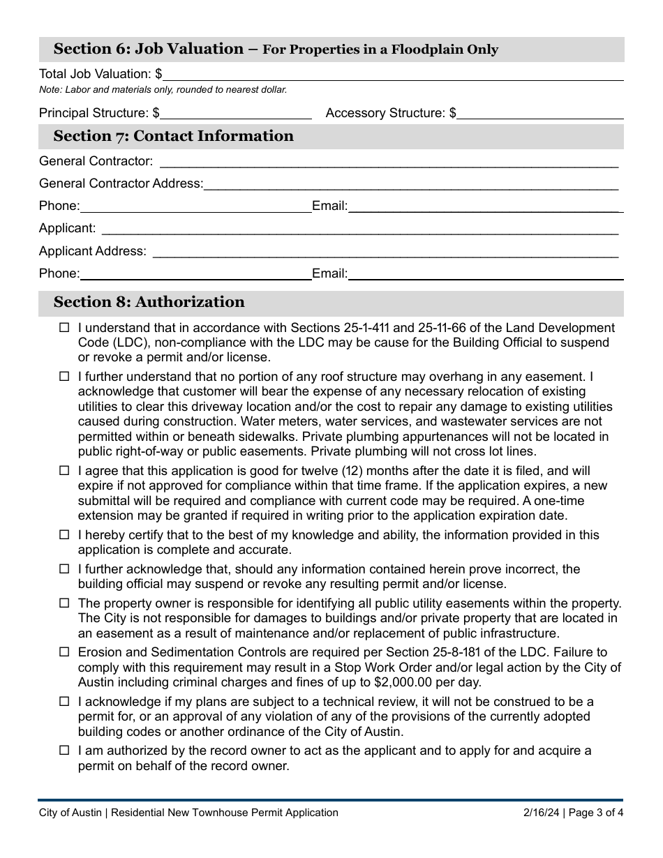 Residential New Townhouse Permit Application - City of Austin, Texas, Page 3