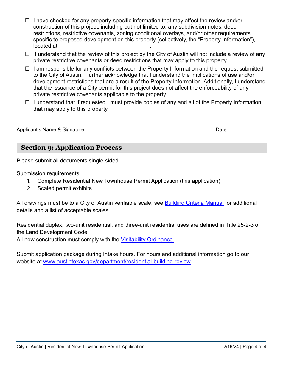 Residential New Townhouse Permit Application - City of Austin, Texas, Page 4