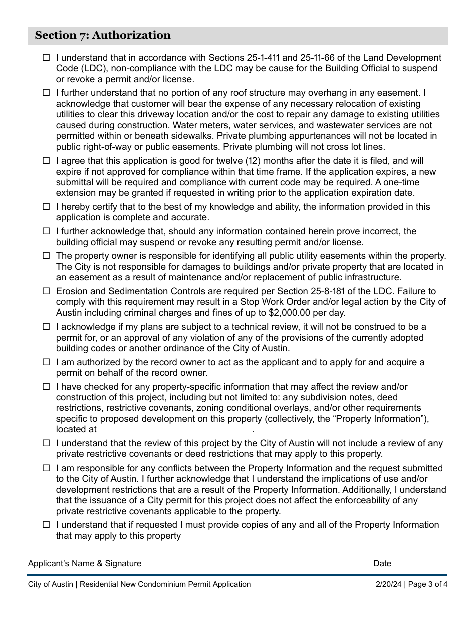 Residential New Condominium Permit Application - Single-Family and Two-Unit Dwellings - City of Austin, Texas, Page 3