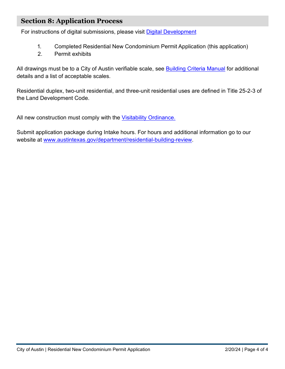 Residential New Condominium Permit Application - Single-Family and Two-Unit Dwellings - City of Austin, Texas, Page 4