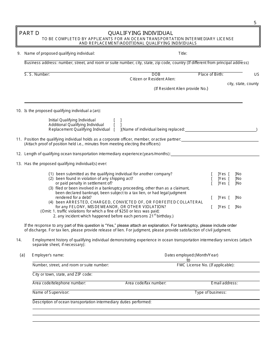 Form FMC-18 Ocean Transportation Intermediary License Application Worksheet, Page 12