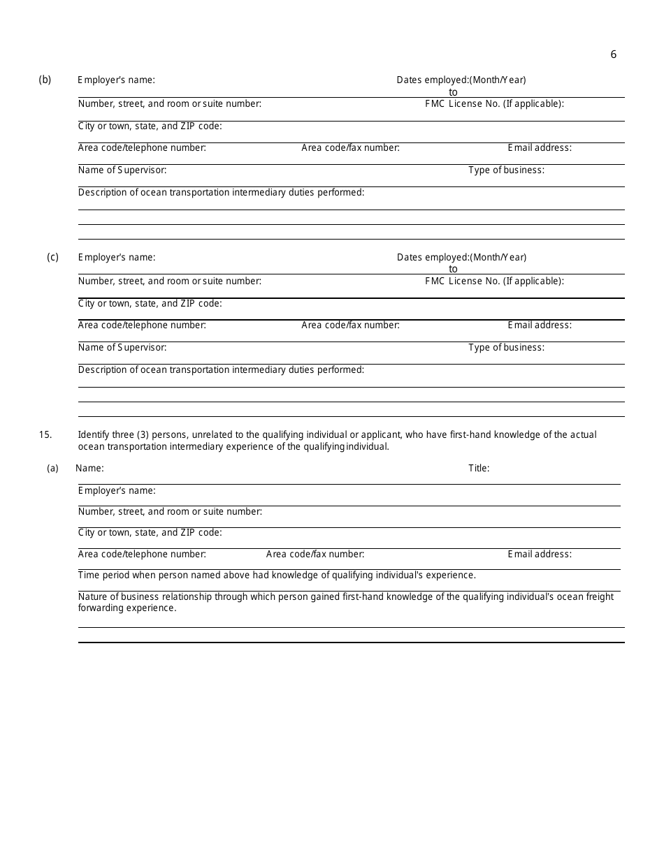 Form FMC-18 Ocean Transportation Intermediary License Application Worksheet, Page 13