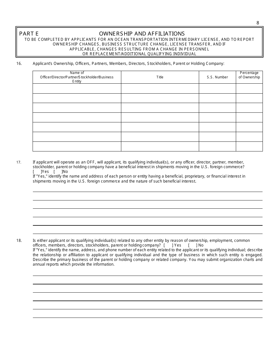 Form FMC-18 Ocean Transportation Intermediary License Application Worksheet, Page 15