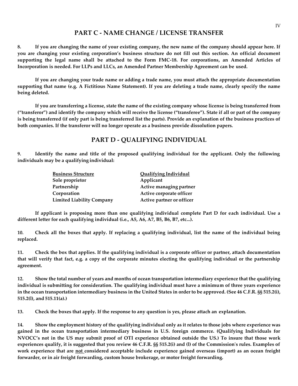 Form FMC-18 Ocean Transportation Intermediary License Application Worksheet, Page 5