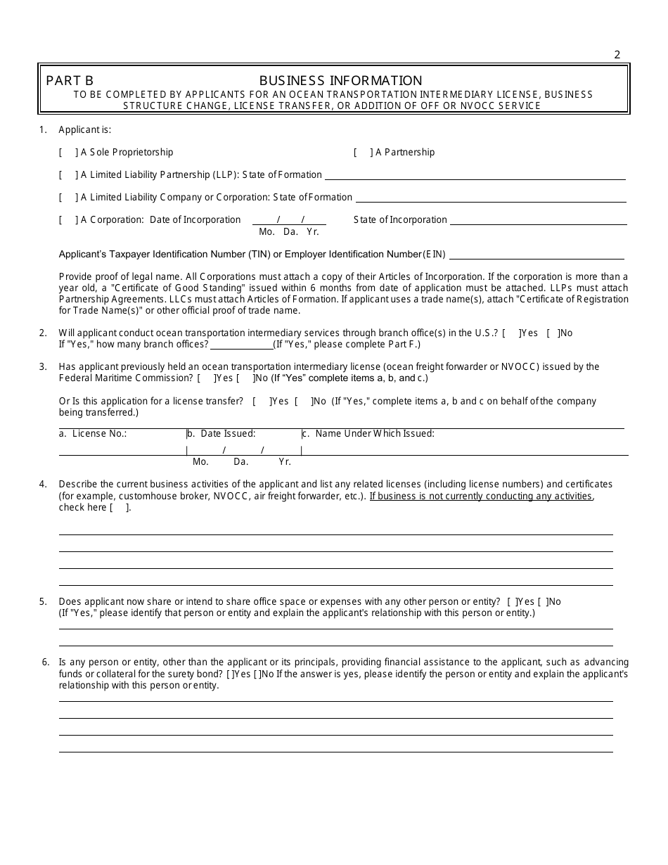 Form FMC-18 Ocean Transportation Intermediary License Application Worksheet, Page 9