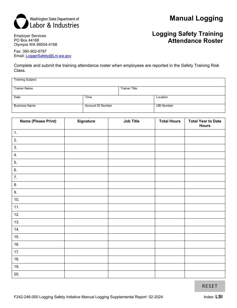 Form F242-246-000 Logging Safety Initiative Manual Logging Supplemental Report - Washington, Page 2