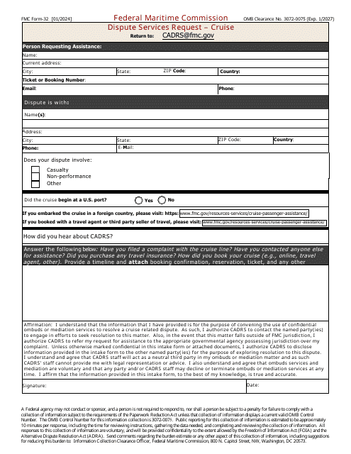 Form FMC-32 Dispute Services Request - Cruise