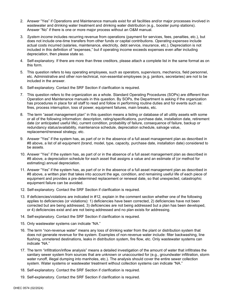 DHEC Form 0574 Utility Sustainability Assessment - South Carolina, Page 6