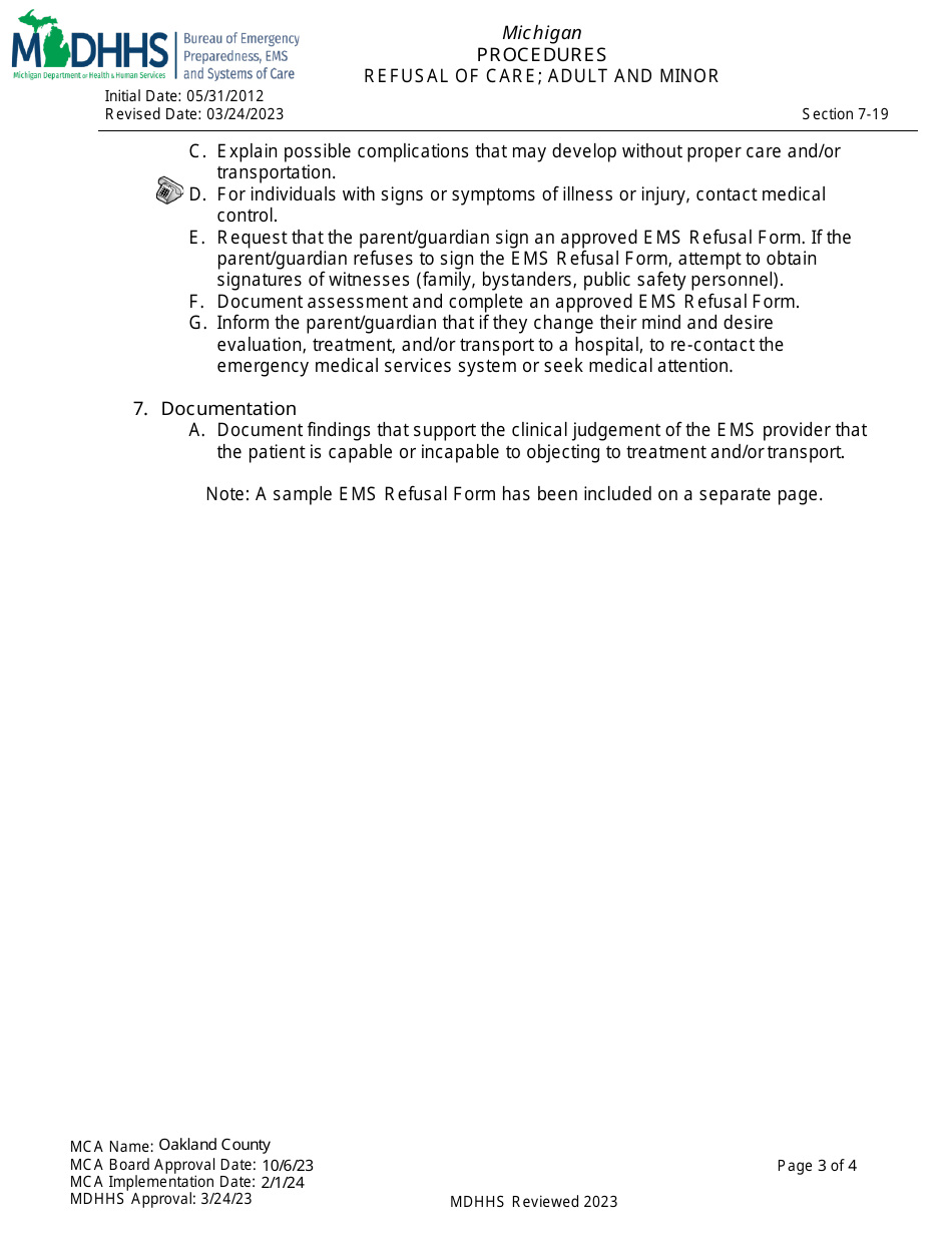 Refusal of Care - Adult and Minor - Oakland County, Michigan, Page 3
