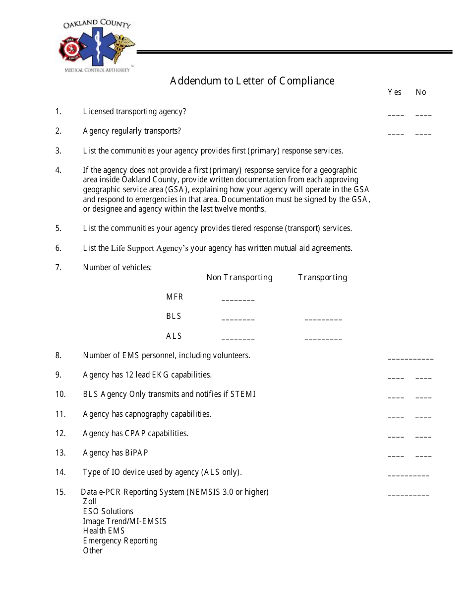 Life Support Agency Letter of Compliance - Oakland County, Michigan, Page 4