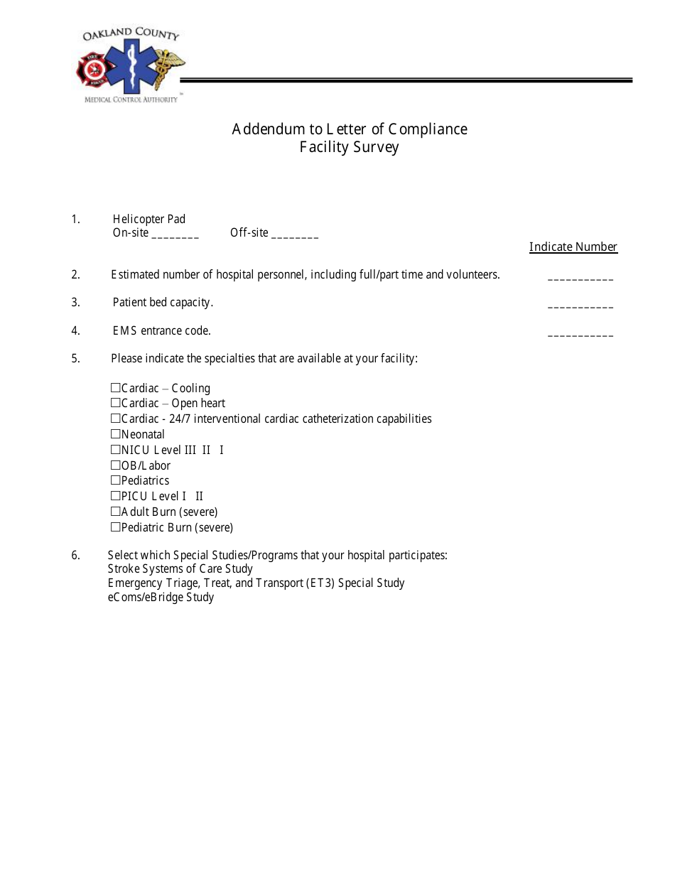 Medical Control Hospital Letter of Compliance - Oakland County, Michigan, Page 3