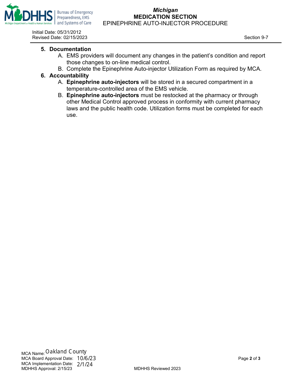 Epinephrine Auto-injector Procedure - Oakland County, Michigan, Page 2