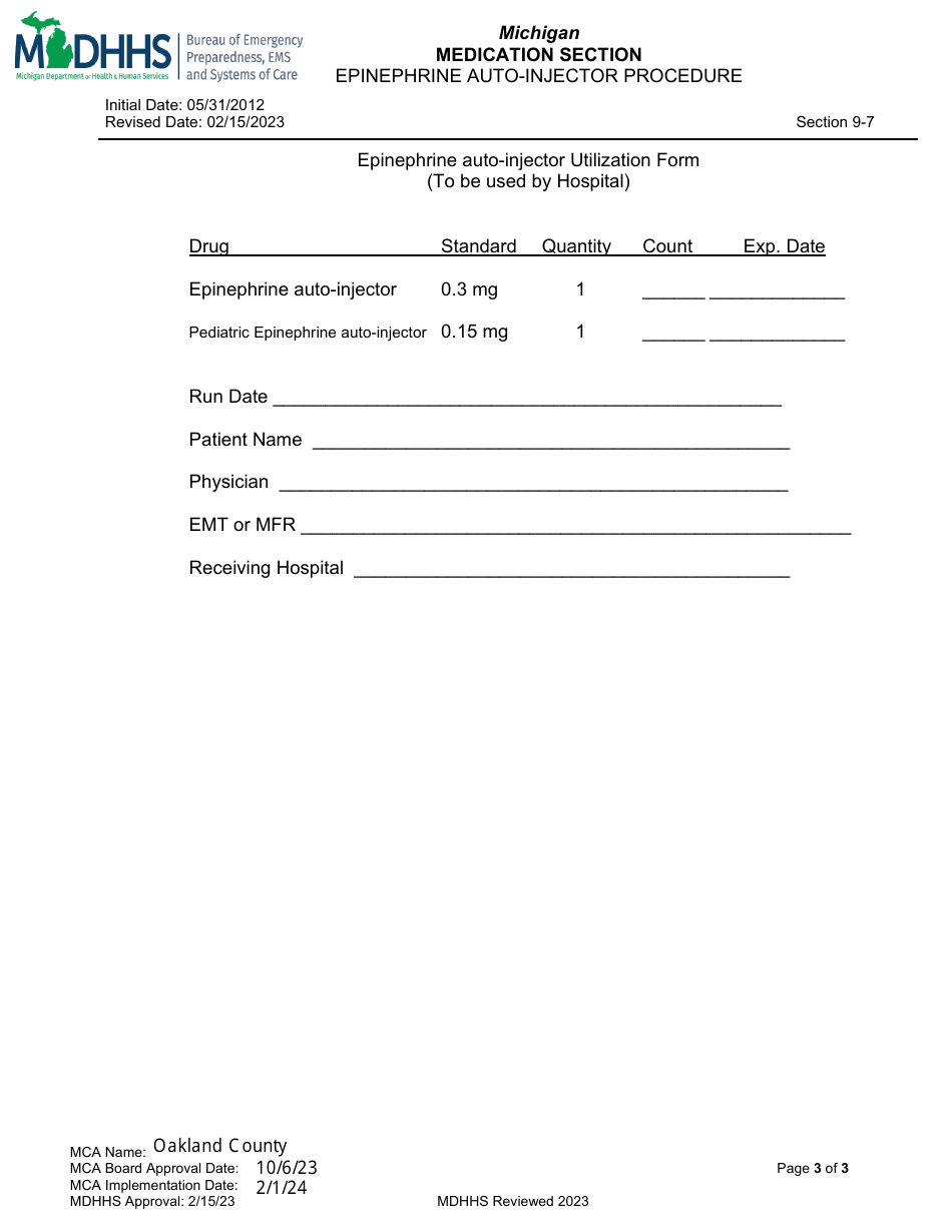 Epinephrine Auto-injector Procedure - Oakland County, Michigan, Page 3