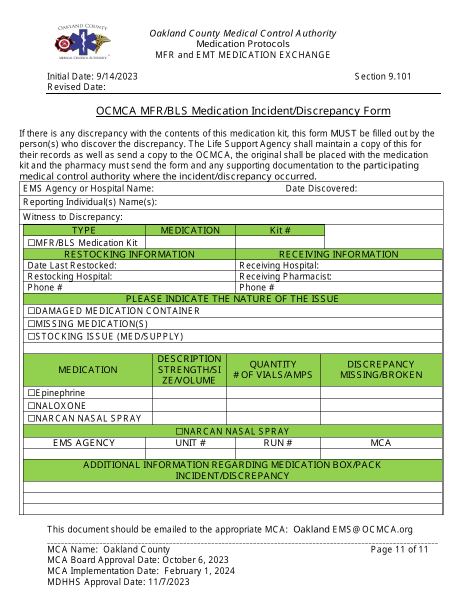 Mfr and Emt Medication Exchange: Epi-Auto Injector Exchange - Oakland County, Michigan, Page 11