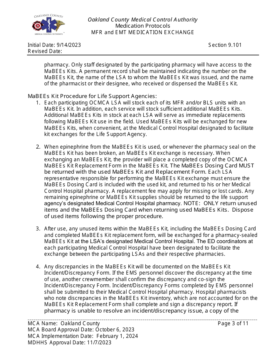 Mfr and Emt Medication Exchange: Epi-Auto Injector Exchange - Oakland County, Michigan, Page 3