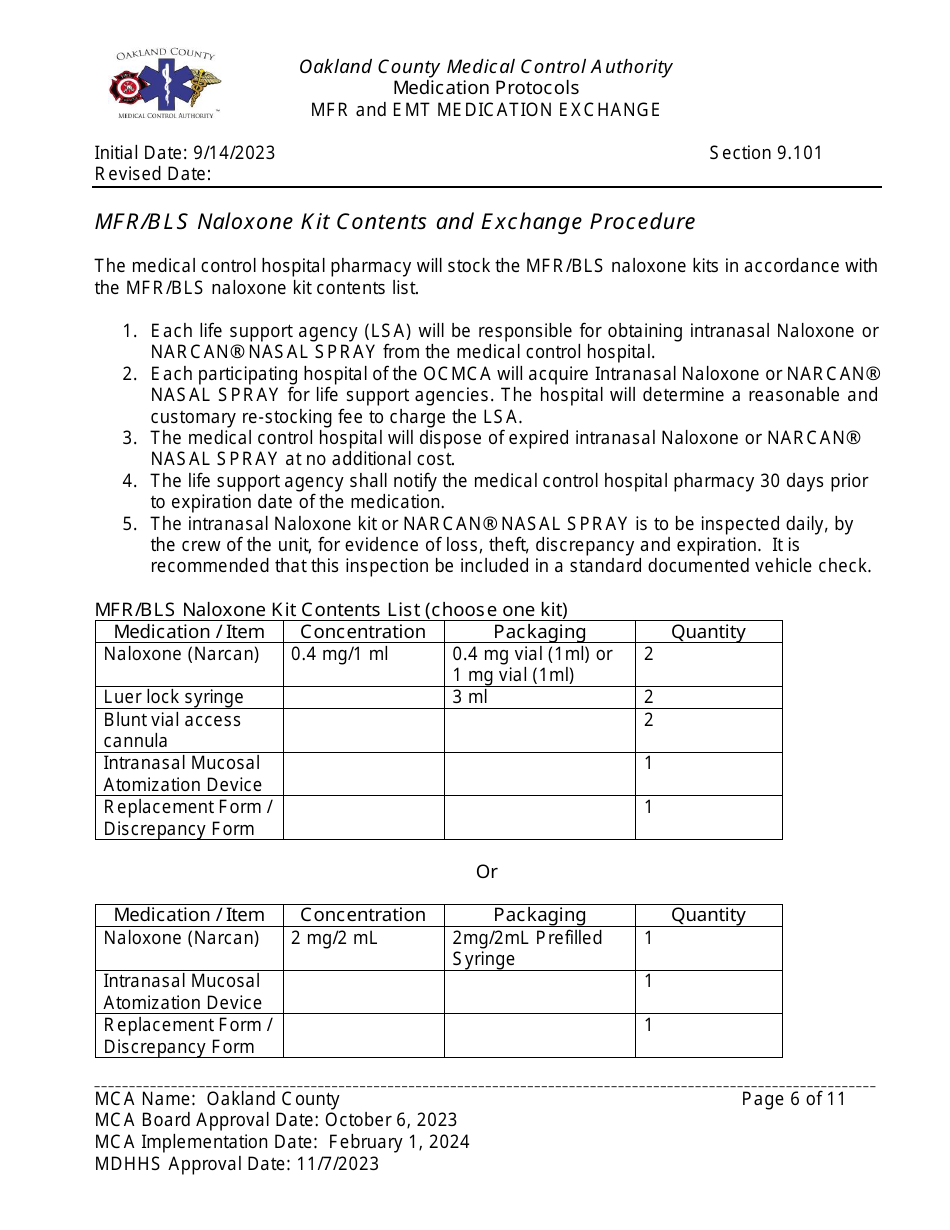 Mfr and Emt Medication Exchange: Epi-Auto Injector Exchange - Oakland County, Michigan, Page 6