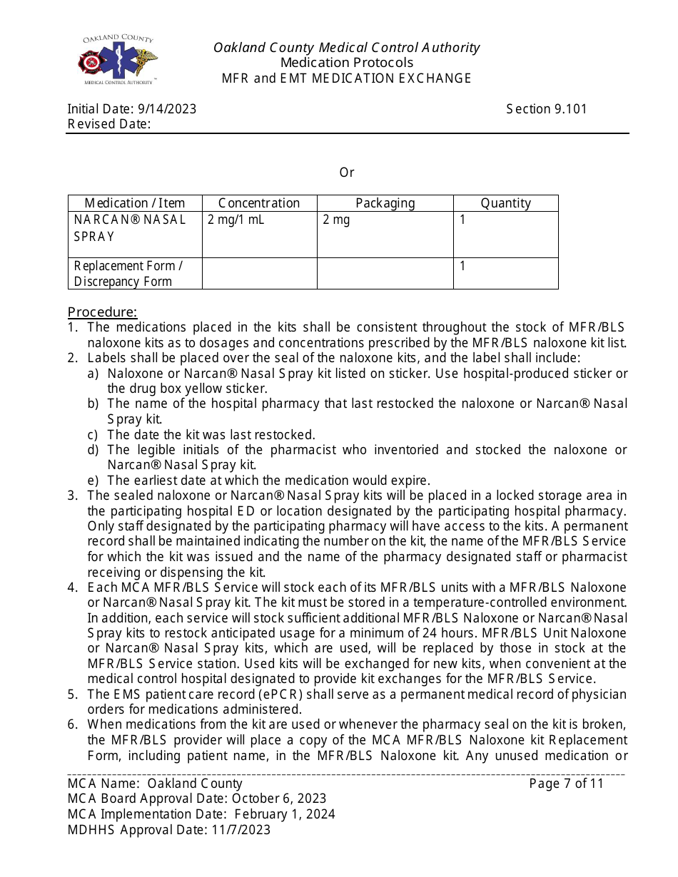 Mfr and Emt Medication Exchange: Epi-Auto Injector Exchange - Oakland County, Michigan, Page 7