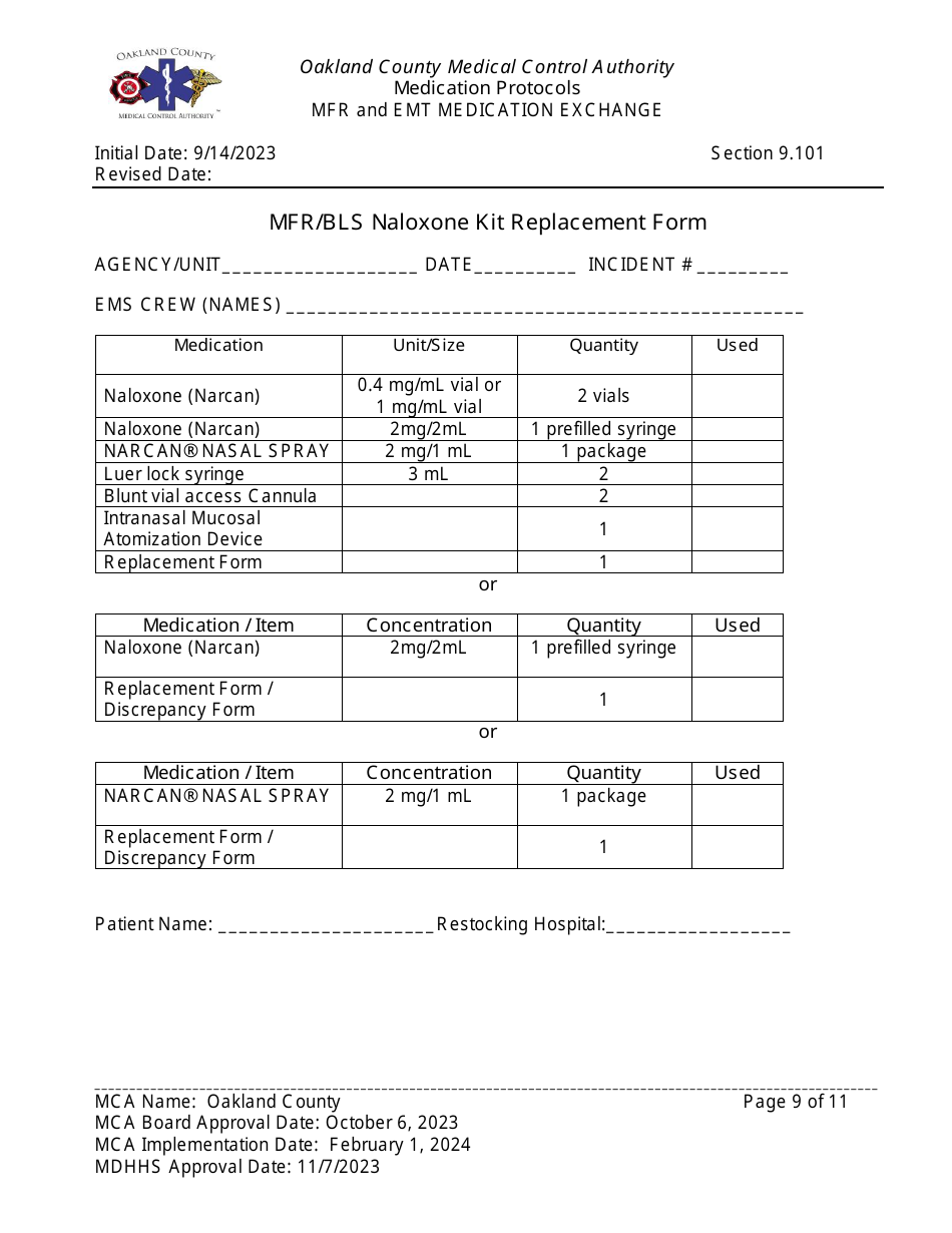 Mfr and Emt Medication Exchange: Epi-Auto Injector Exchange - Oakland County, Michigan, Page 9