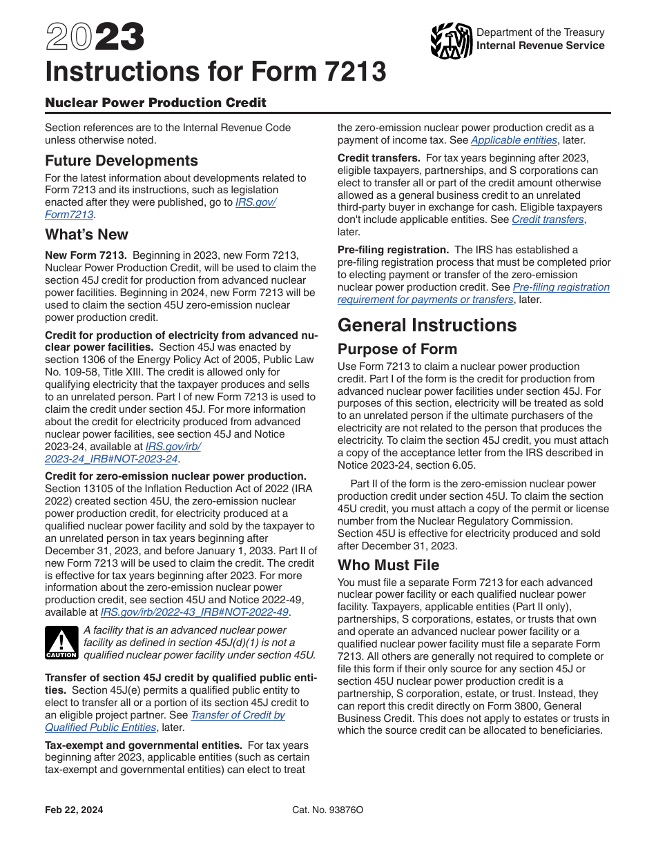 Instructions for IRS Form 7213 Nuclear Power Production Credit, Page 1