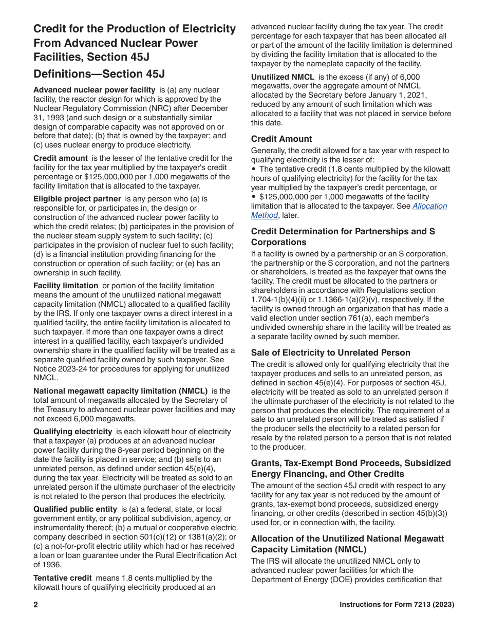 Instructions for IRS Form 7213 Nuclear Power Production Credit, Page 2
