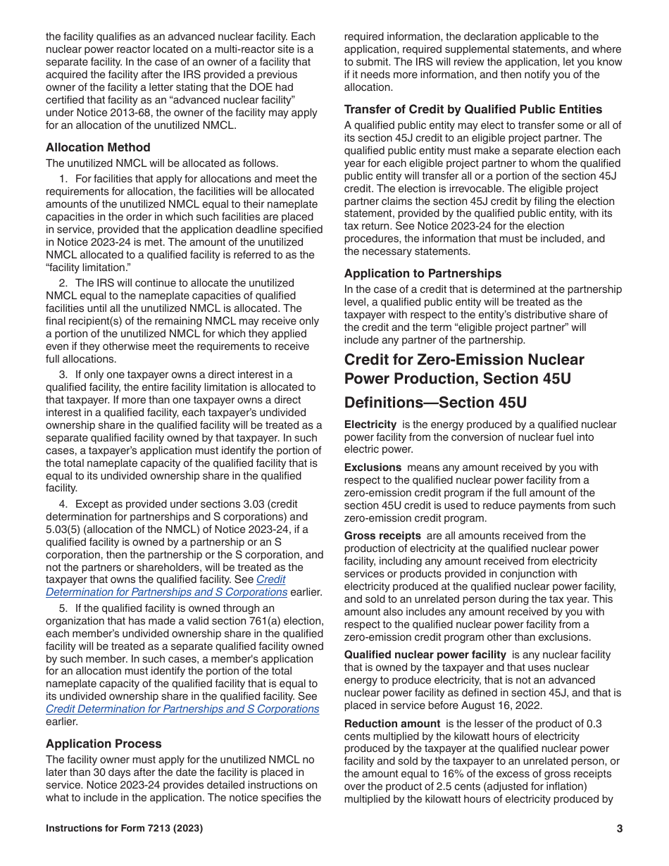 Instructions for IRS Form 7213 Nuclear Power Production Credit, Page 3
