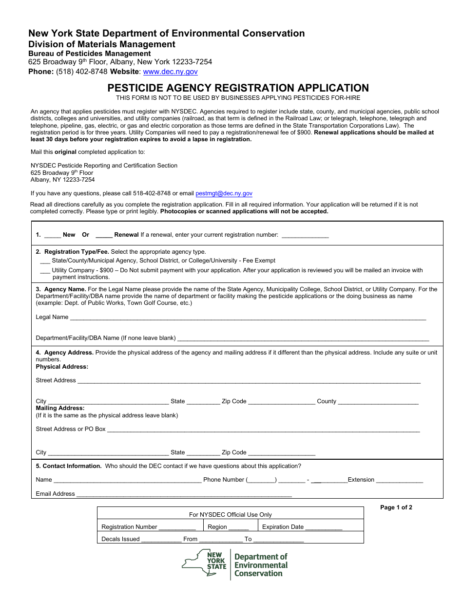 Pesticide Agency Registration Application - New York, Page 1