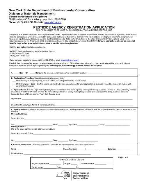 Pesticide Agency Registration Application - New York Download Pdf