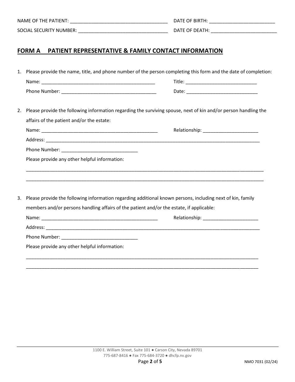 Form NMO7031 Combined Patient Liability and Trust Form - Nevada, Page 2