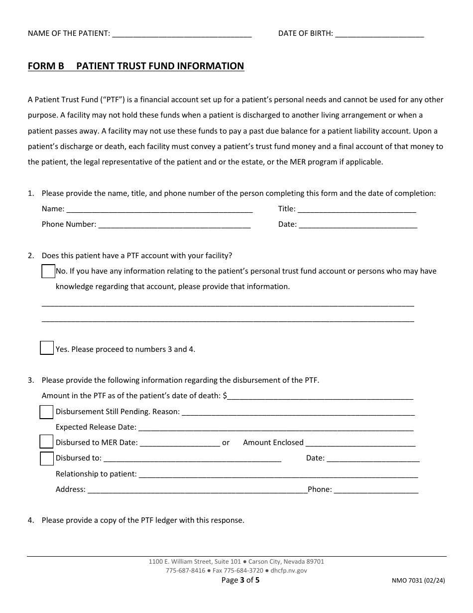 Form NMO7031 Combined Patient Liability and Trust Form - Nevada, Page 3