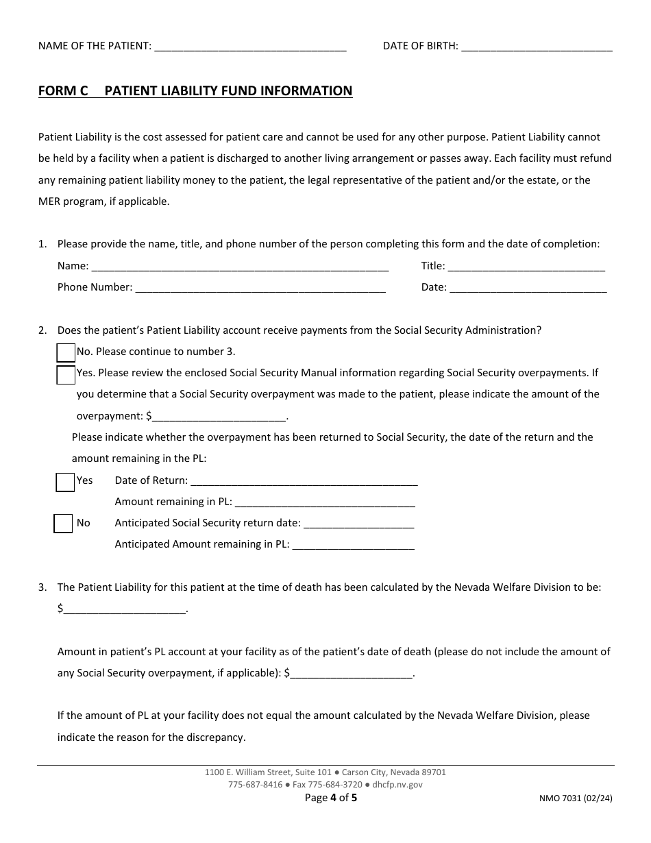 Form NMO7031 Combined Patient Liability and Trust Form - Nevada, Page 4