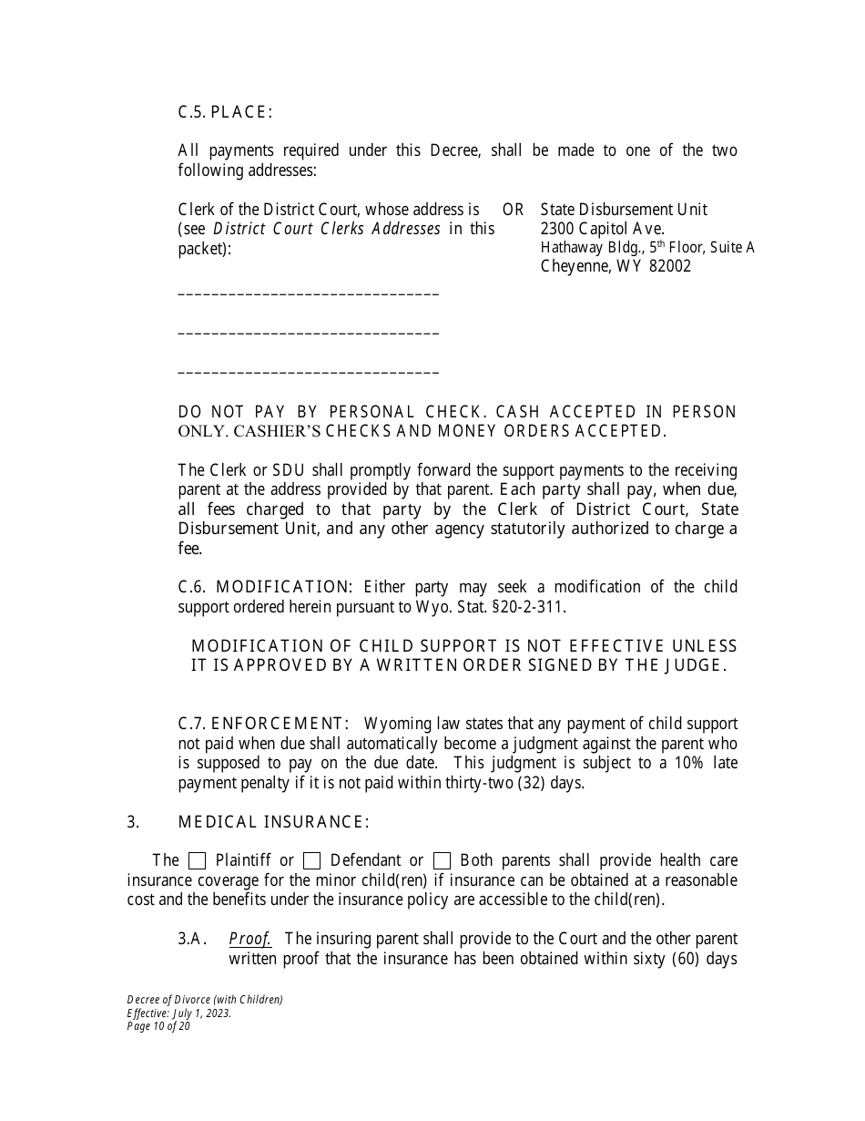 Decree of Divorce With Minor Children - Wyoming, Page 10
