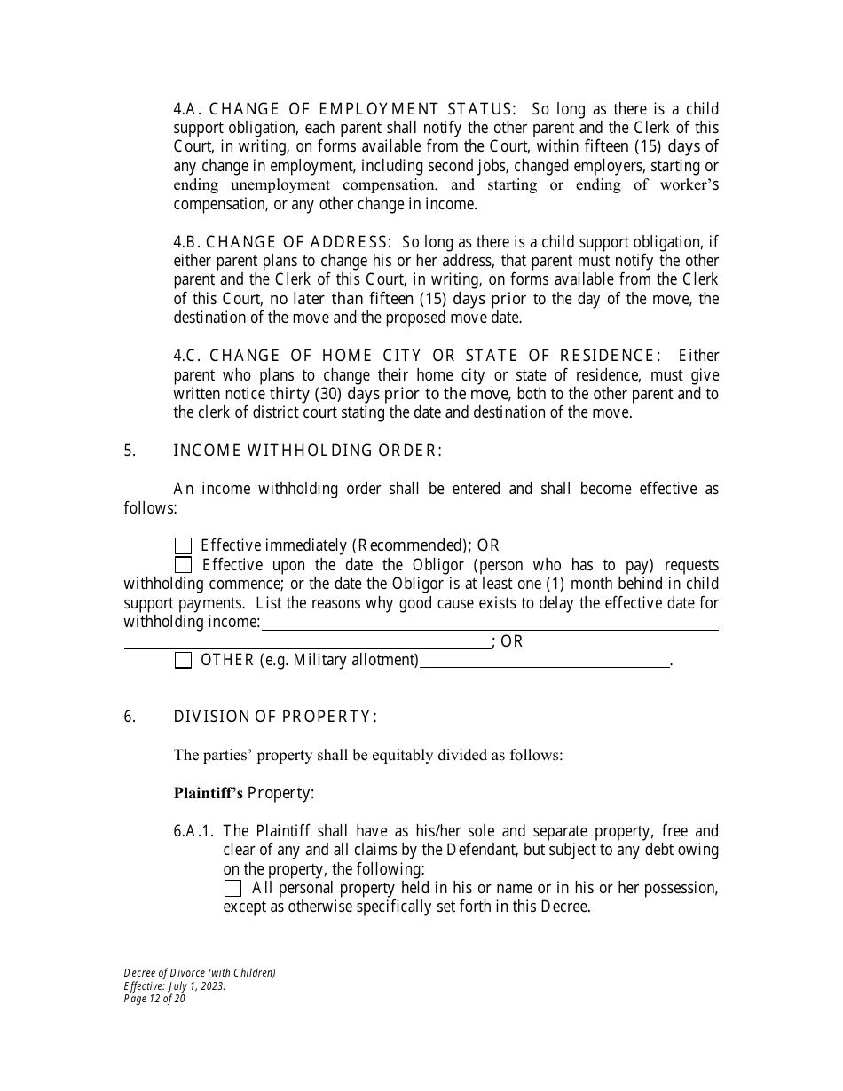 Decree of Divorce With Minor Children - Wyoming, Page 12