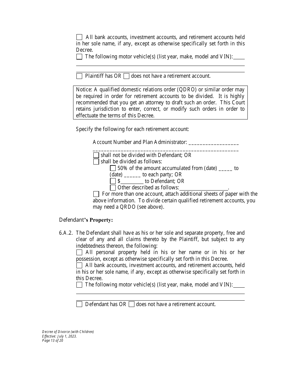 Decree of Divorce With Minor Children - Wyoming, Page 13