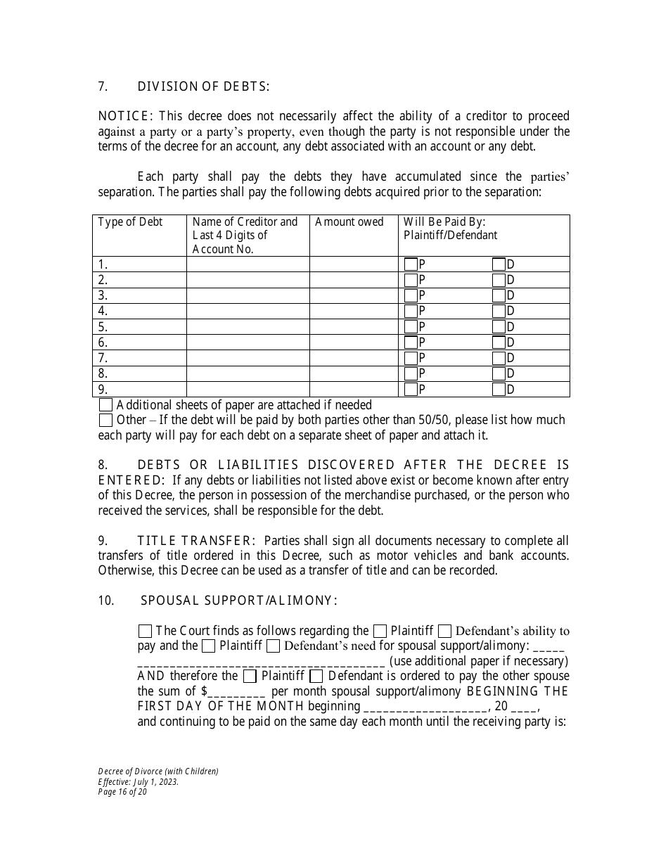 Decree of Divorce With Minor Children - Wyoming, Page 16