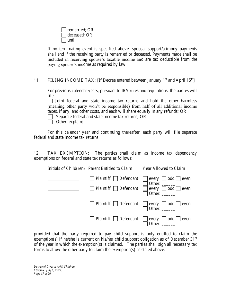 Decree of Divorce With Minor Children - Wyoming, Page 17