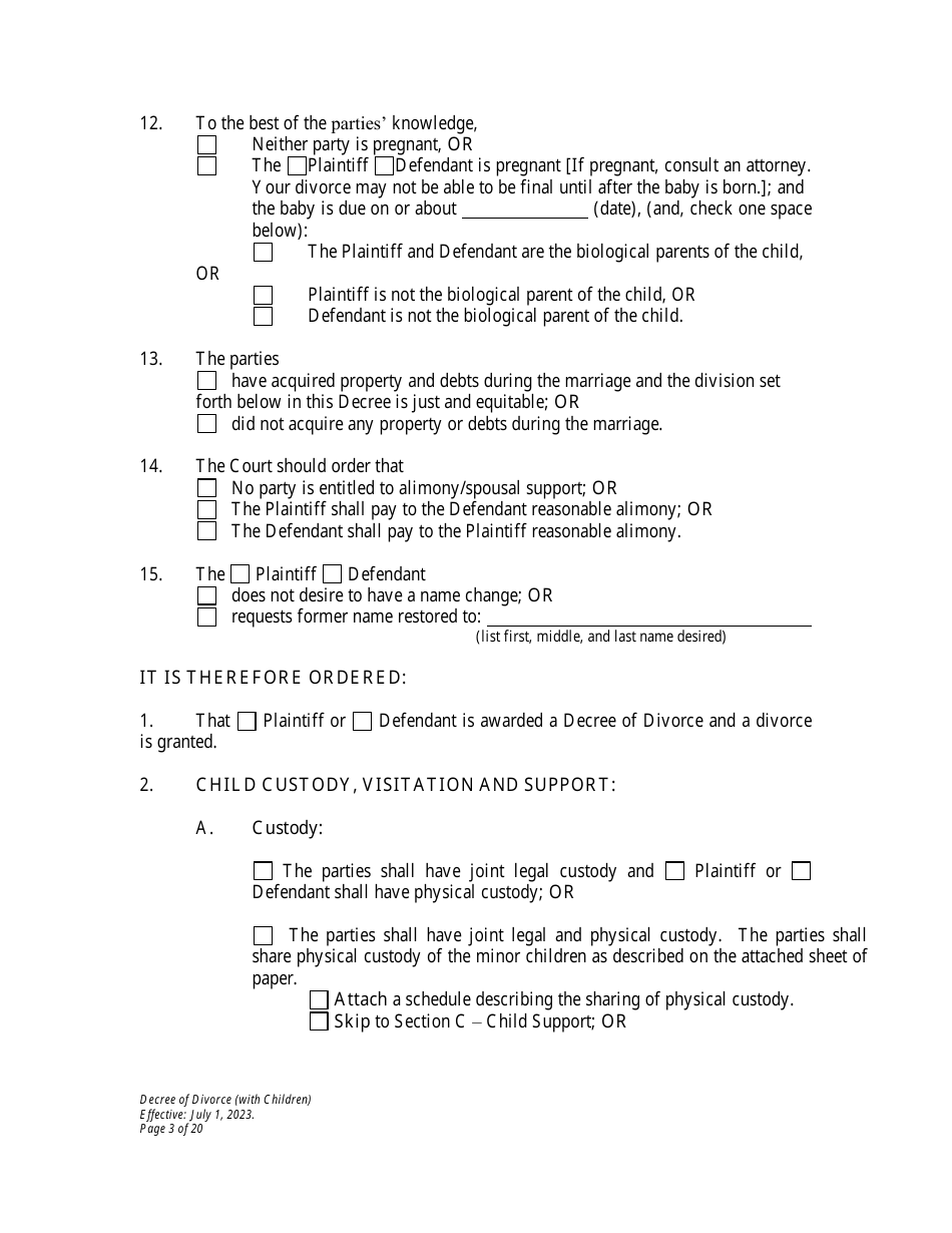 Decree of Divorce With Minor Children - Wyoming, Page 3