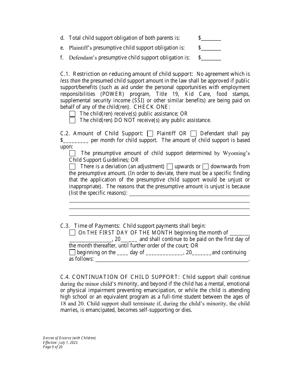 Decree of Divorce With Minor Children - Wyoming, Page 9
