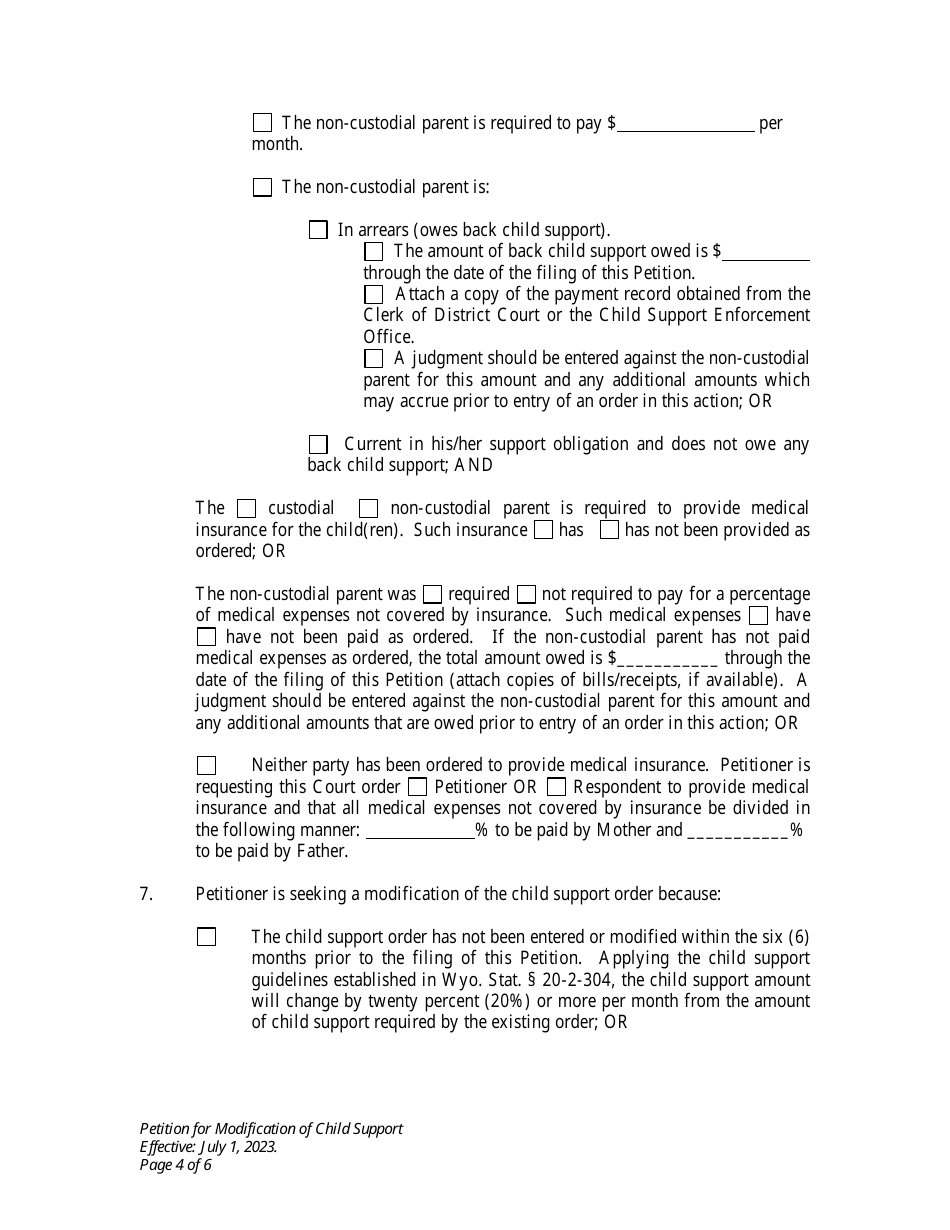 Petition for Modification of Child Support and Judgment for Arrears - Wyoming, Page 4