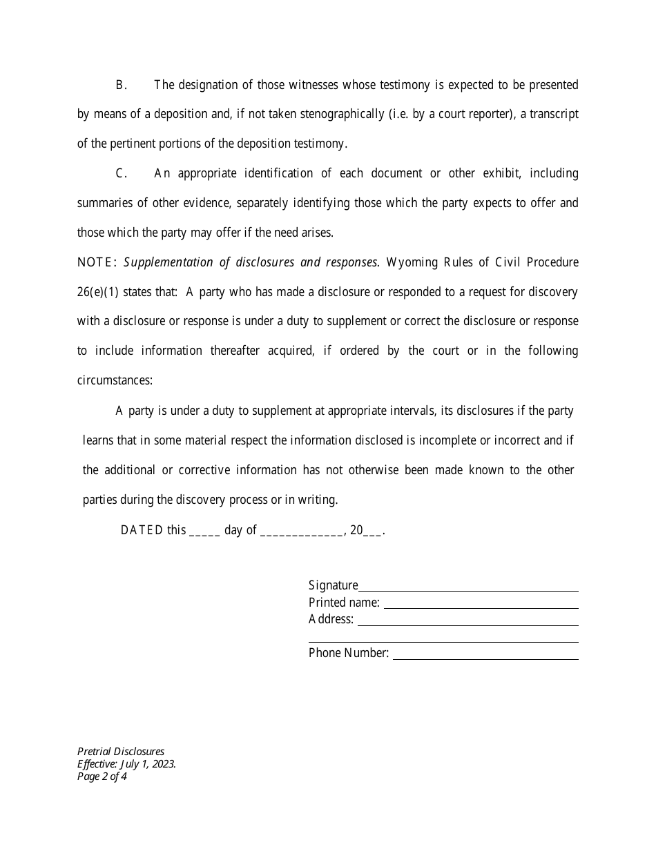 Pretrial Disclosures - Petitioner / Respondent - Wyoming, Page 2