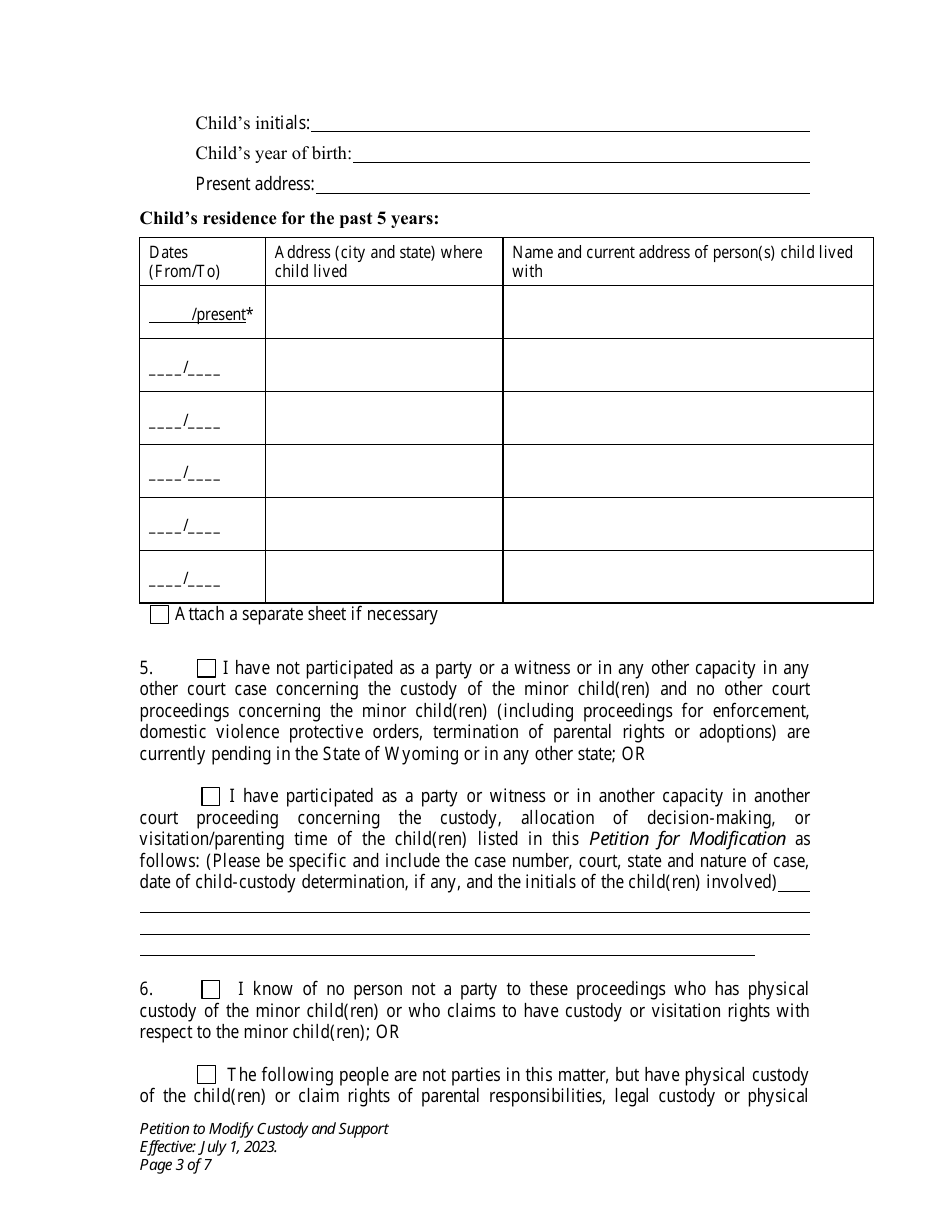 Petition to Modify Custody and Support - Wyoming, Page 3