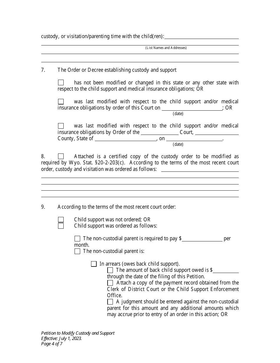 Petition to Modify Custody and Support - Wyoming, Page 4