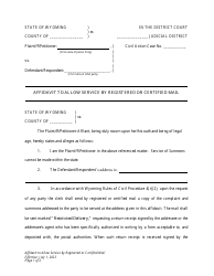 Document preview: Affidavit to Allow Service by Registered or Certified Mail - Wyoming