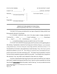Document preview: Order Setting Modification Trial and Requiring Pretrial Statements - Wyoming