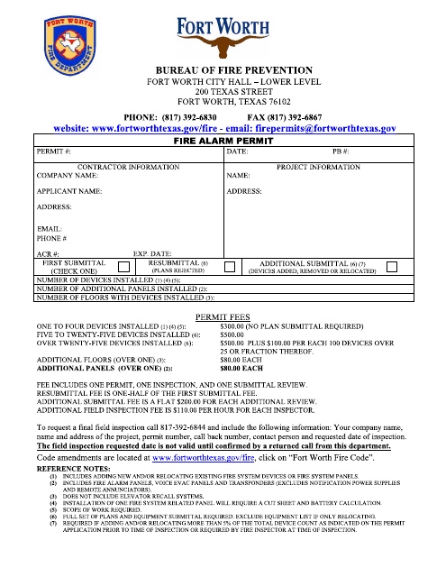 Form 1A Fire Alarm Permit - City of Fort Worth, Texas