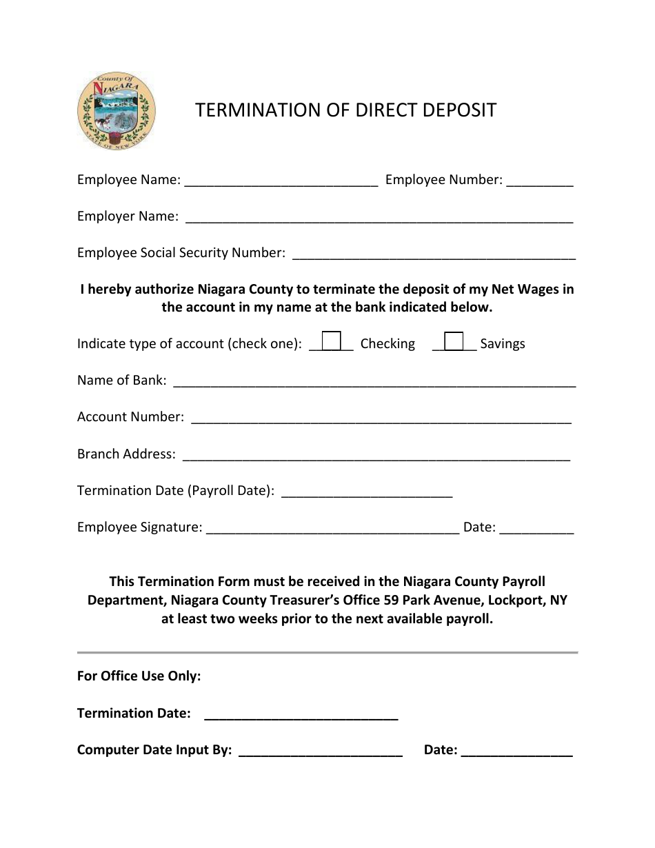 Termination of Direct Deposit - County of Niagara, New York, Page 1