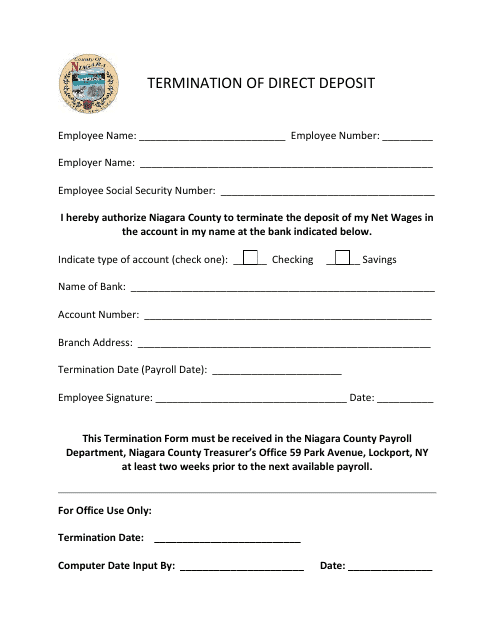 Termination of Direct Deposit - County of Niagara, New York Download Pdf