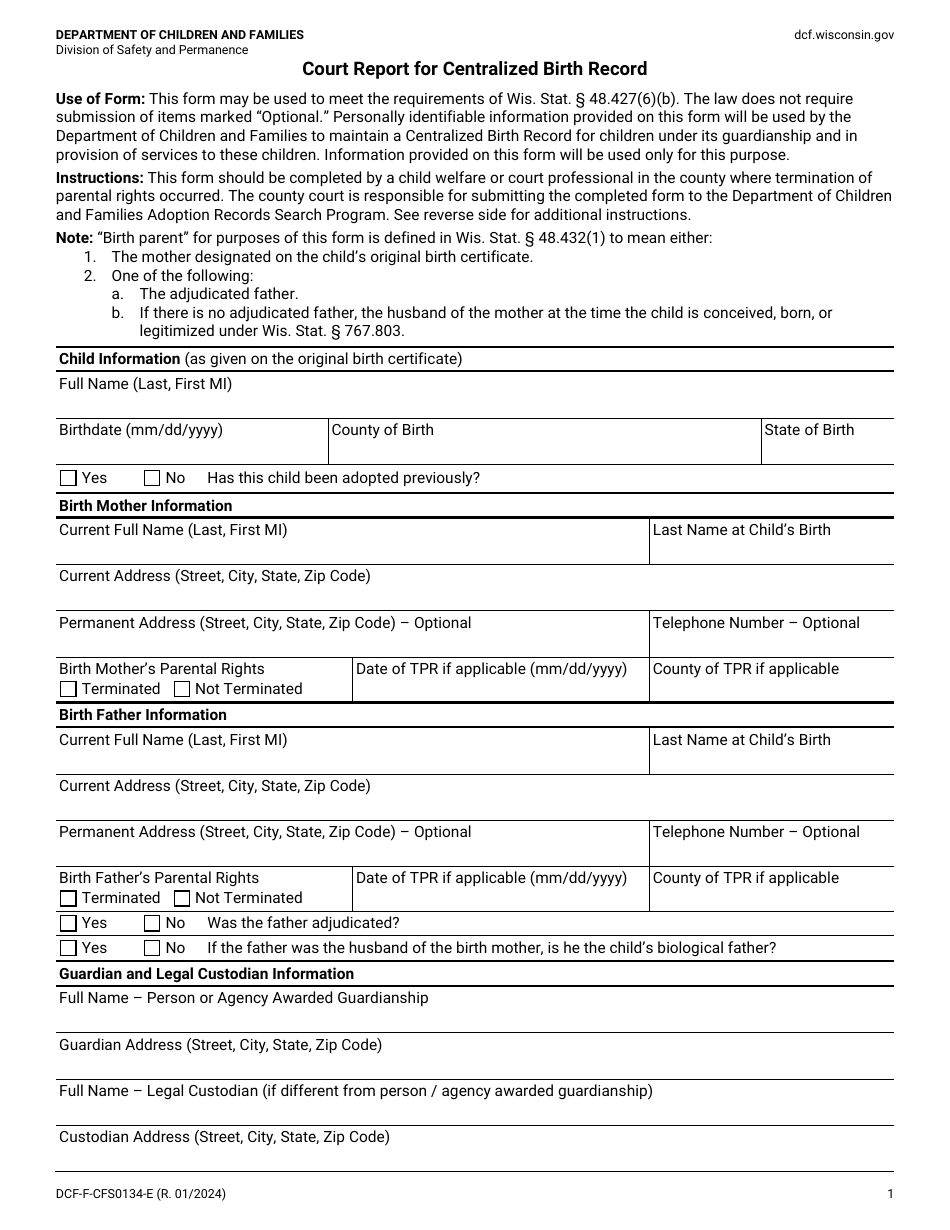 Form DCF F CFS0134 E Fill Out Sign Online and Download Printable PDF
